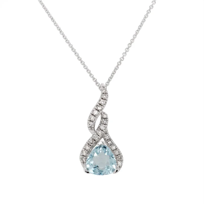 geometric necklaces for women-PETITE WHITE GOLD PENDANT WITH AQUAMARINE AND DIAMONDS, .09 CT TW