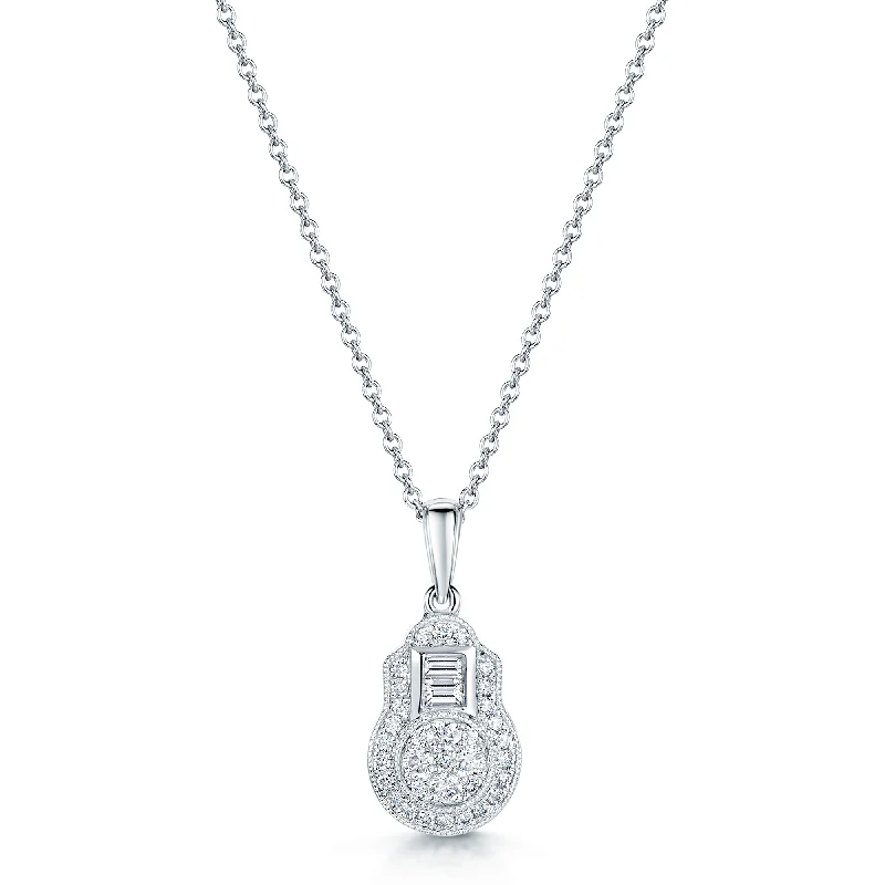 infinity love necklaces for women-18ct White Gold Round Brilliant Cut And Baguette Cut Diamond Cluster Pendant