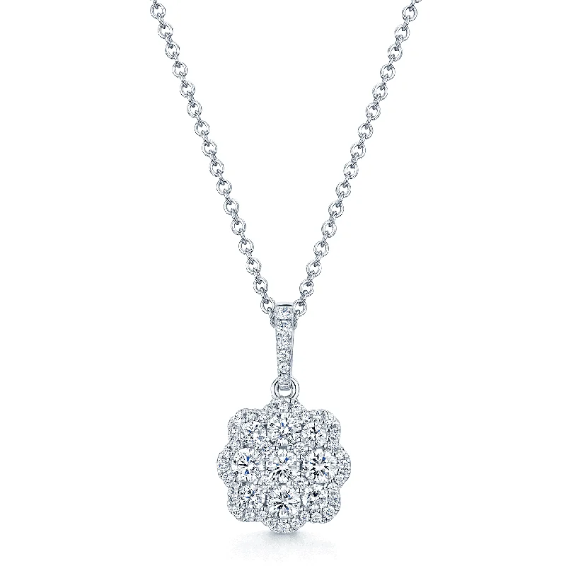 religious necklaces for women-18ct White Gold Diamond Flower Cluster Pendant