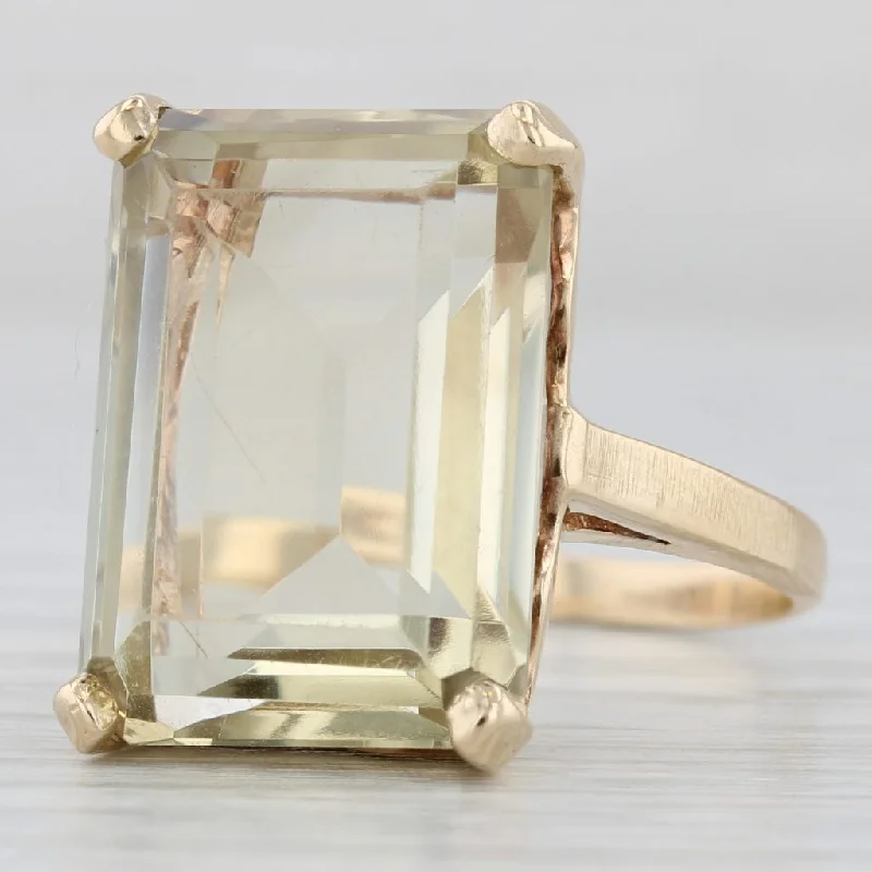 black diamond engagement rings for women-12.50ct Yellow Citrine Ring 14k Yellow Gold Size 9.5 Emerald Cut Solitaire