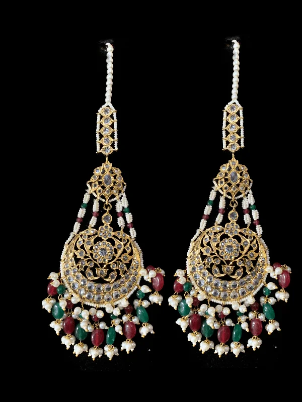 chic earrings for women-DER166 Romana ruby  emerald statement jhoomar earrings ( READY TO SHIP )