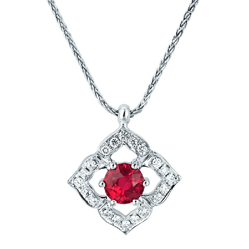 rose gold necklaces for women-18ct White Gold Vintage Style Ruby & Diamond Pendant