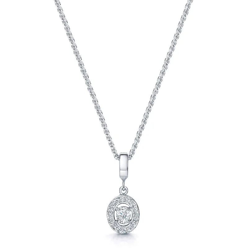 gemstone necklaces for women-18ct White Gold Oval Cut Diamond Halo Pendant