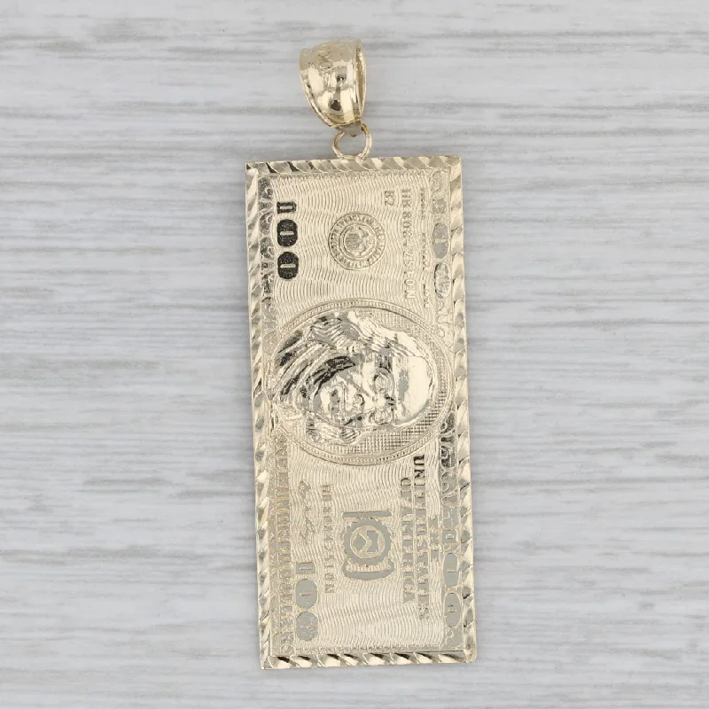 round-cut engagement rings for women-100 Dollar Bill Pendant 10k Yellow Gold Detailed Copy Benjamin Franklin