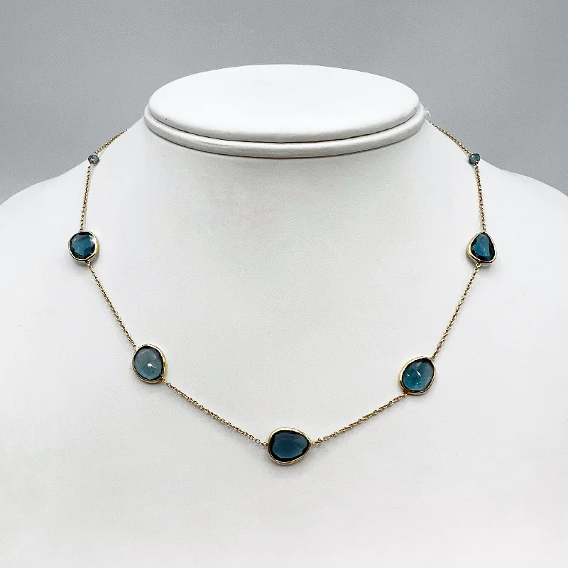 classic necklaces for women-Blue Topaz on a Golden Chain