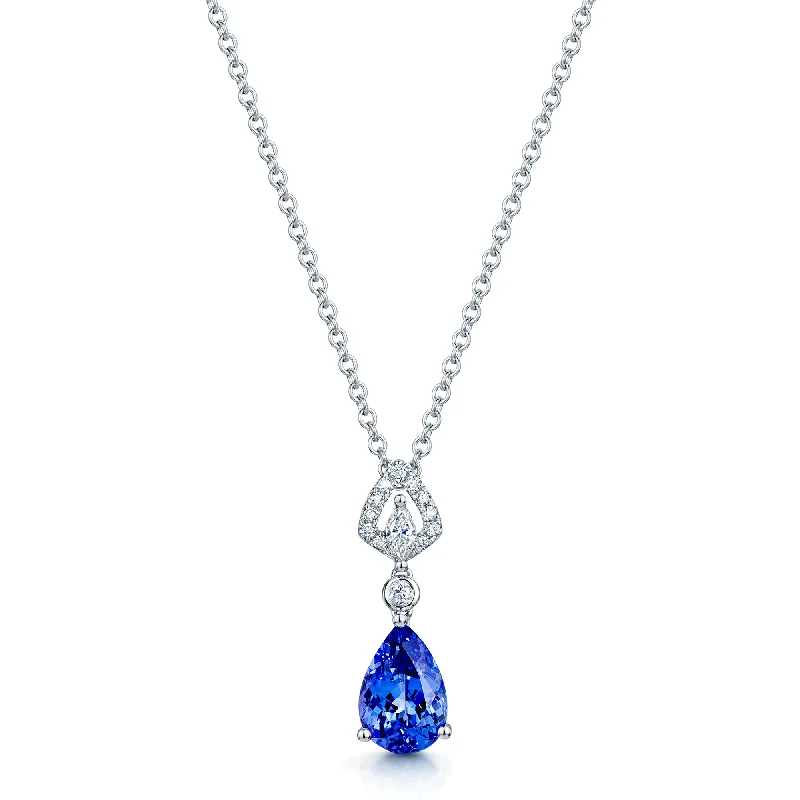 rose gold necklaces for women-18ct White Gold Tanzanite And Diamond Pendant