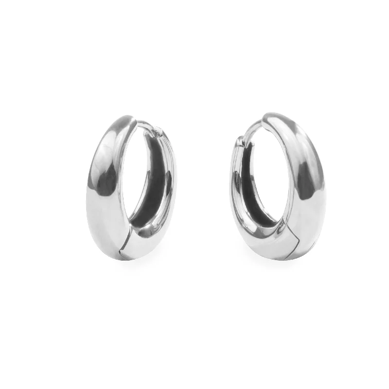 trendy earrings for women-Stainless small puffy hoop earrings