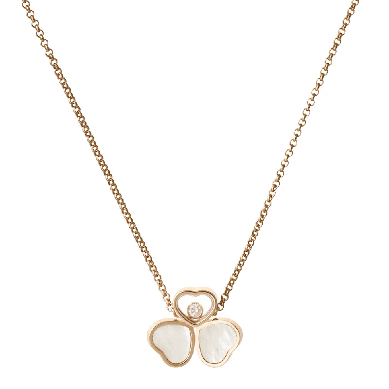 cross necklaces for women-18ct Rose Gold Happy Hearts Three Heart Pendant With Mother of Pearl And One Single Floating Diamond