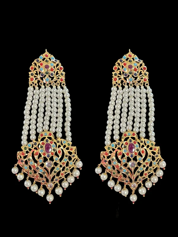 sapphire earrings for women-DER528 Ekta Hyderabadi jhoomar earrings - Navratan (READY TO SHIP )