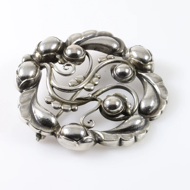 glamorous brooches for women-Vintage Georg Jensen Jewelry | Moonlight Blossom Art Nouveau Brooch 159