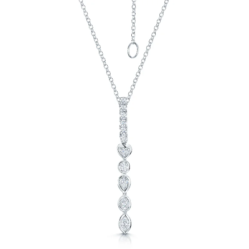 bridal necklaces for women-18ct White Gold Mixed Cut Diamond Fancy Long Drop Pendant