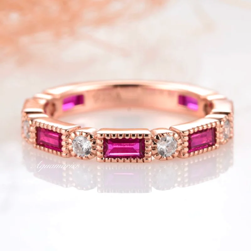 promise rings for women-Ari Vintage Ruby Band- 14K Rose Gold Vermeil