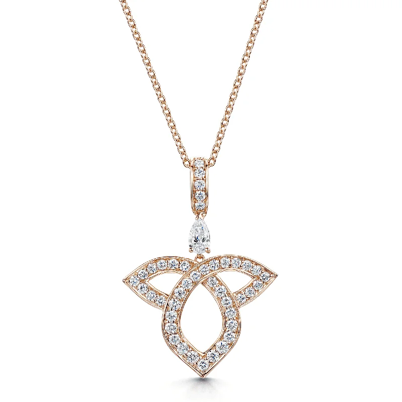 personalized necklaces for women-18ct Rose Gold Pear And Round Brilliant Cut Diamond Open Lotus Pendant