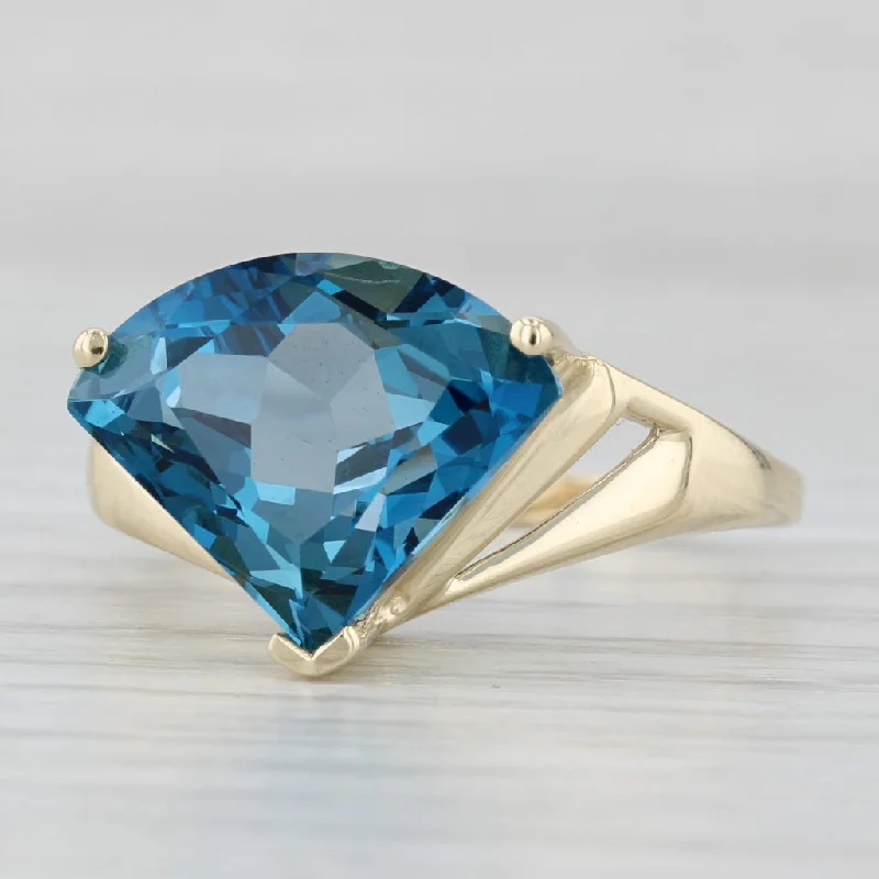 platinum vintage engagement rings for women-9.40ct London Blue Topaz Solitaire Ring 14k Yellow Gold Size 10