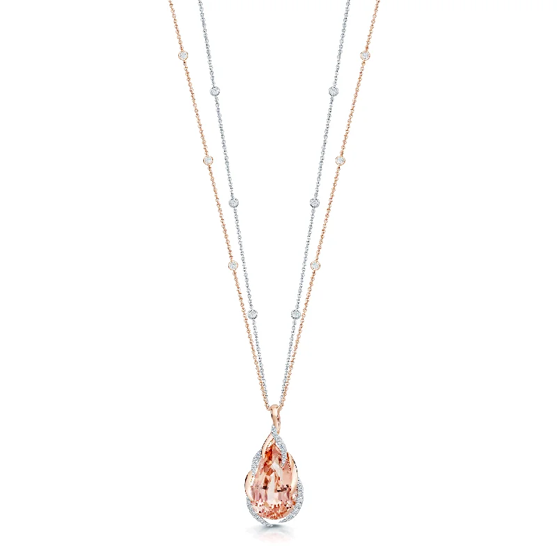 love necklaces for women-18ct Rose & White Gold Fancy Diamond Set Pink Pear Cut Tourmaline Pendant