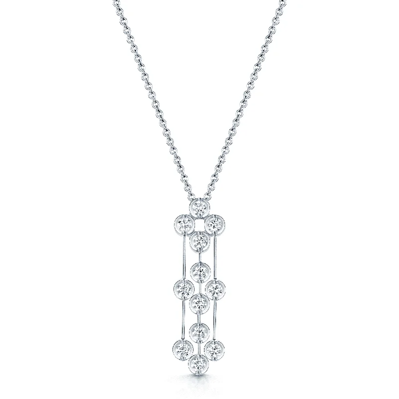 diamond pendant necklaces for women-18ct White Gold Diamond Twelve Stone Three Strand Bar Pendant