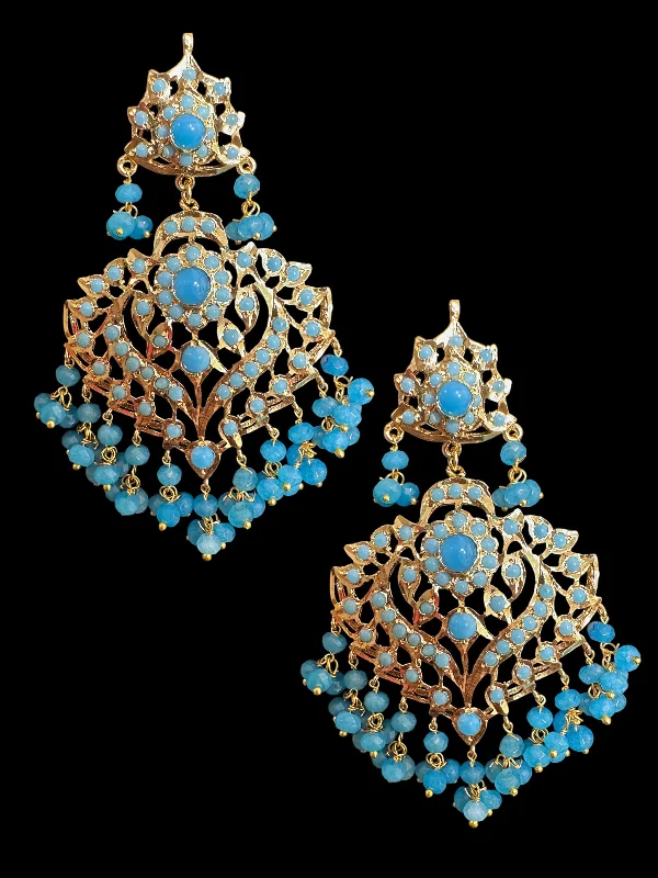 gold drop earrings for women-DER704 Ekta turuqoise / feroza  earrings ( SHIPS IN 4 WEEKS )