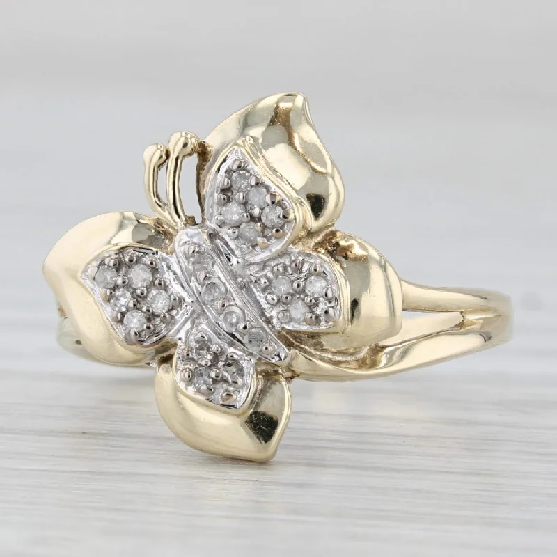 platinum engagement rings for women-Diamond Cluster Butterfly Ring 10k Yellow Gold Size 7.5