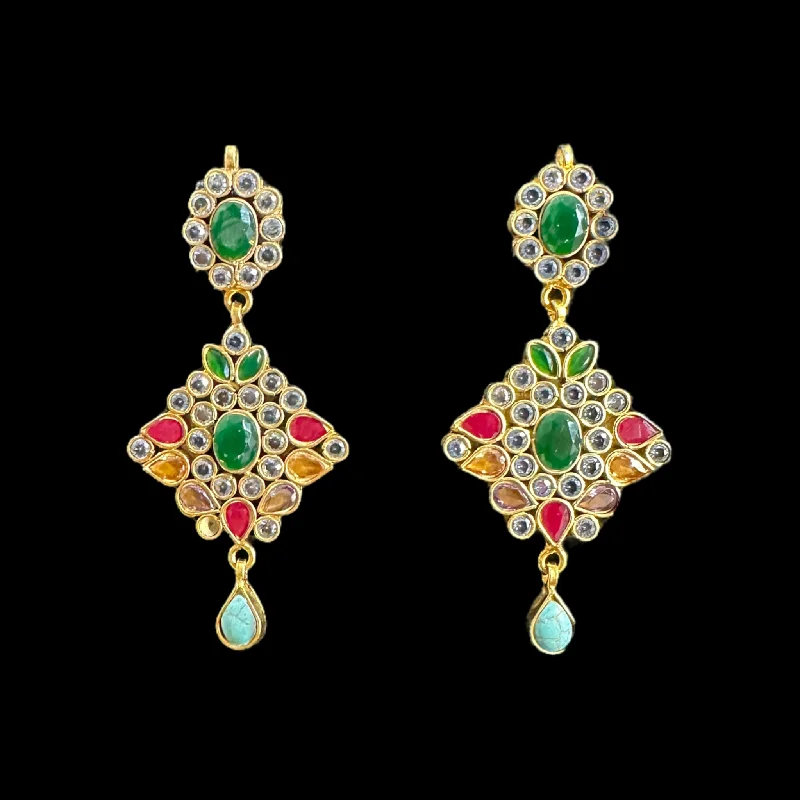 gemstone stud earrings for women-DER581 kundan earrings in multicolor ( READY TO SHIP )