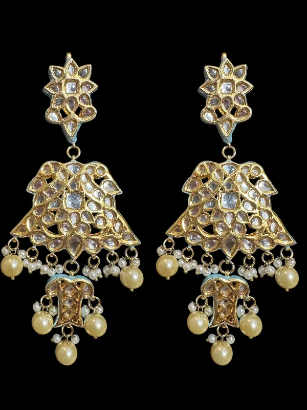 hoop earrings with stones for women-Kundan meena earrings - turquoise( READY TO SHIP )