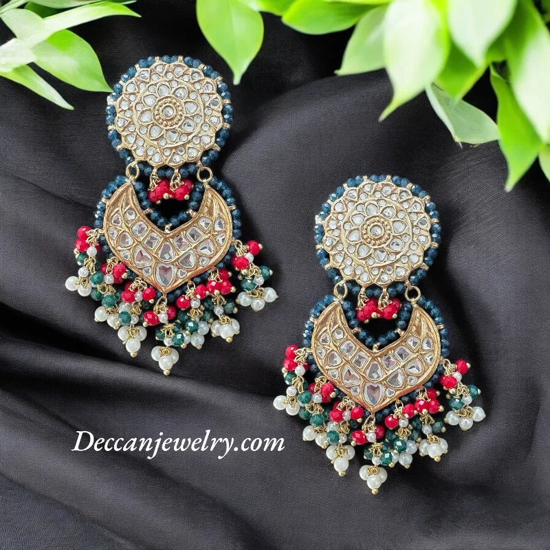 pearl dangle earrings for women-DER639  Sapphire ruby emerlad thapa kundan earrings ( READY TO SHIP )