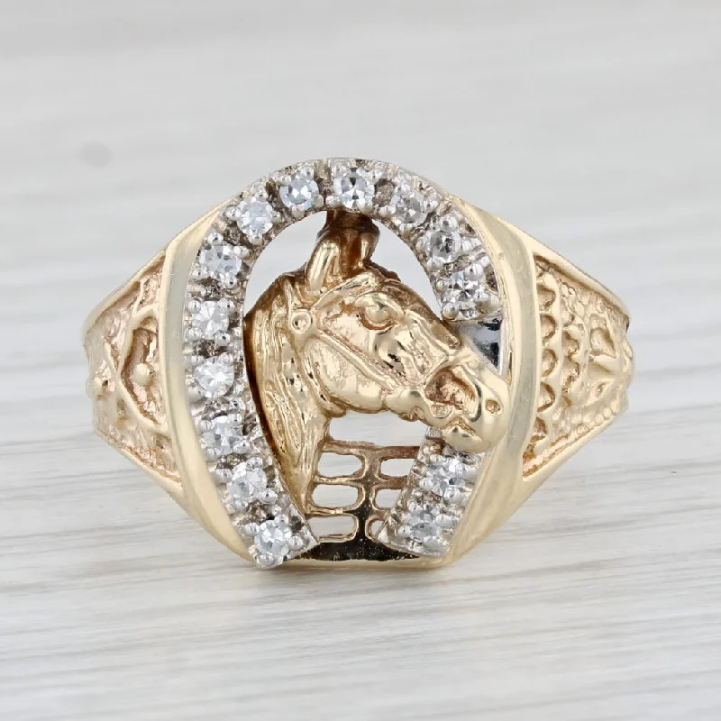 heart-cut engagement rings for women-0.21ctw Diamond Horseshoe Horse Ring 10k Gold Size 11 Men's Western Luck