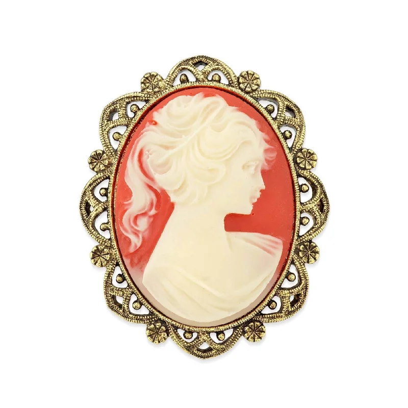 floral rhinestone brooches for women-1928 Jewelry Faux Carnelian Cameo Oval Brooch