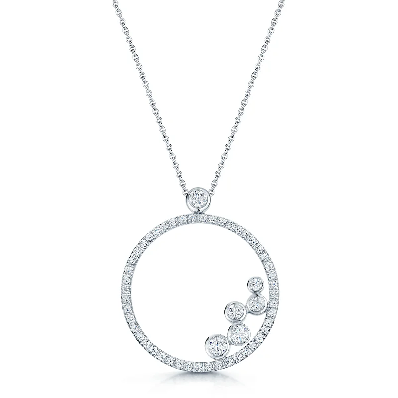 crystal necklaces for women-18ct White Gold Round Brilliant Cut Diamond Open Circle Pendant