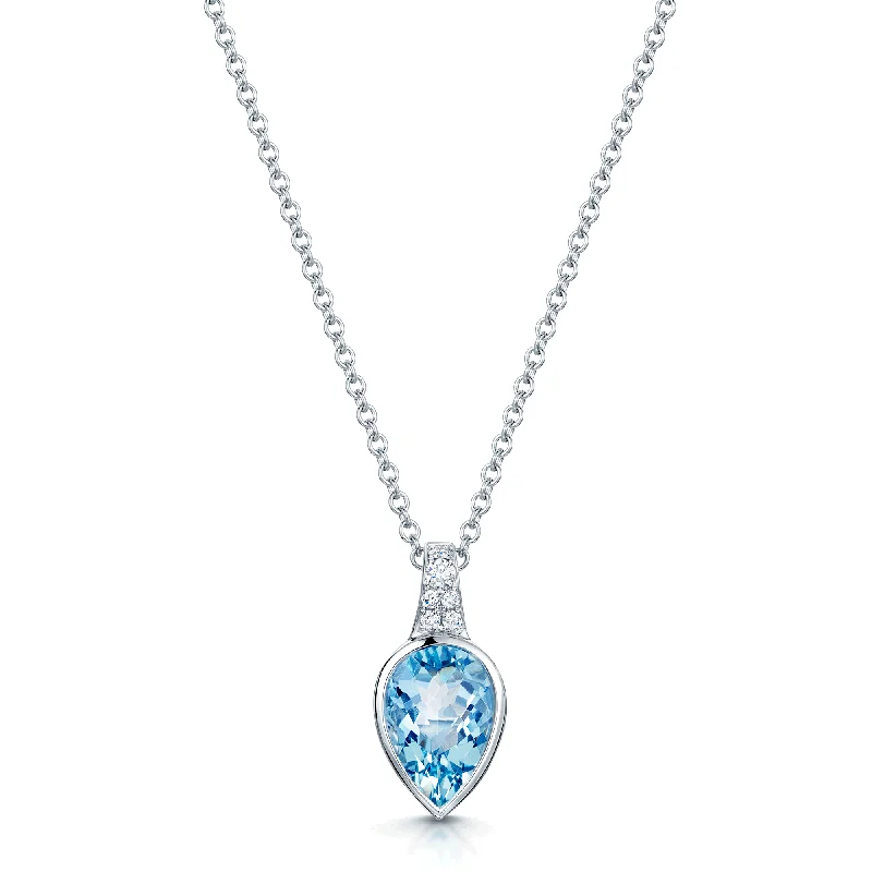 thick chain necklaces for women-18ct White Gold Pear Cut Aquamarine And pave Diamond Set Pendant