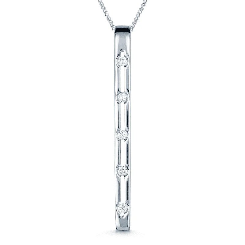 sun necklaces for women-18ct White Gold  Five Brilliant Cut Diamond Bar Pendant