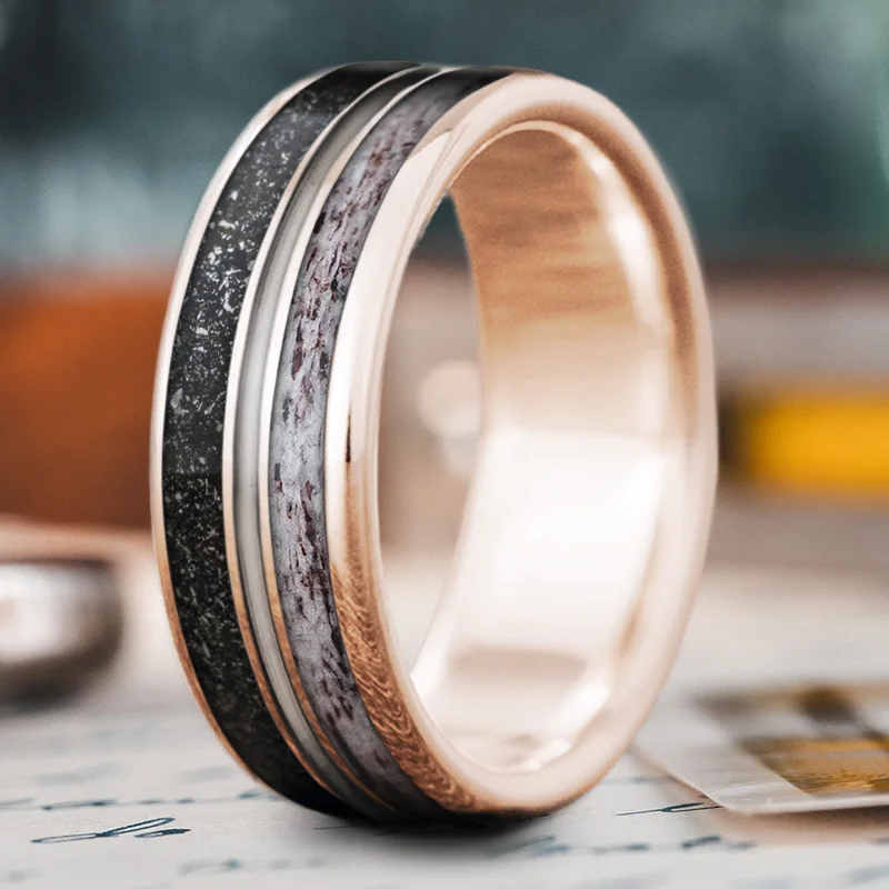 wedding band rings for women-Custom Design - 3-Inlay Metal Center Ring UaqwYbBbMVcbMuhgAzc6LFQE