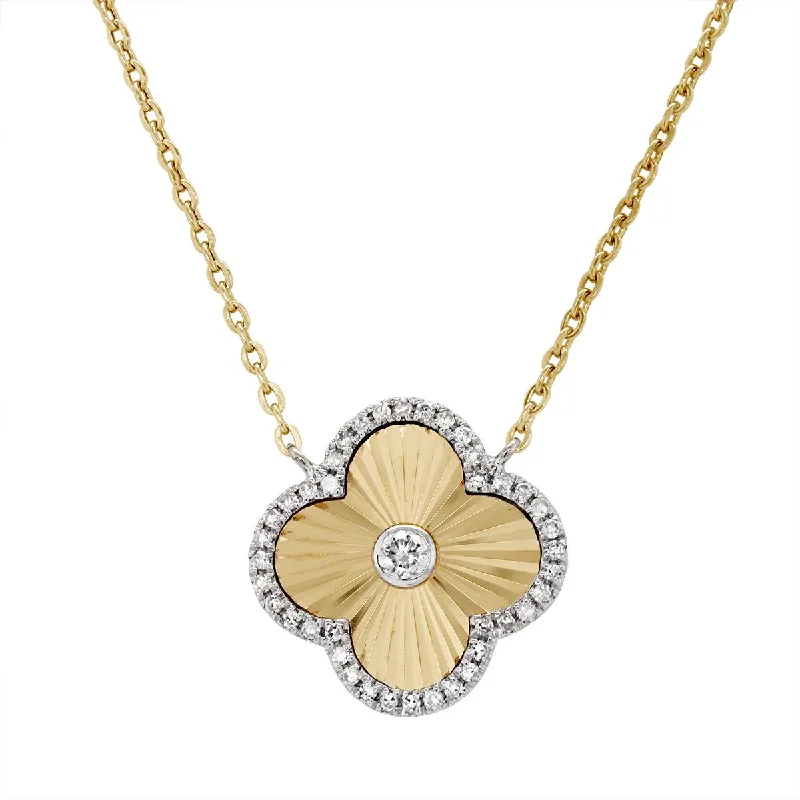 dainty gold necklaces for women-YELLOW GOLD FOUR LEAF CLOVER PENDANT WITH DIAMONDS, .16 CT TW