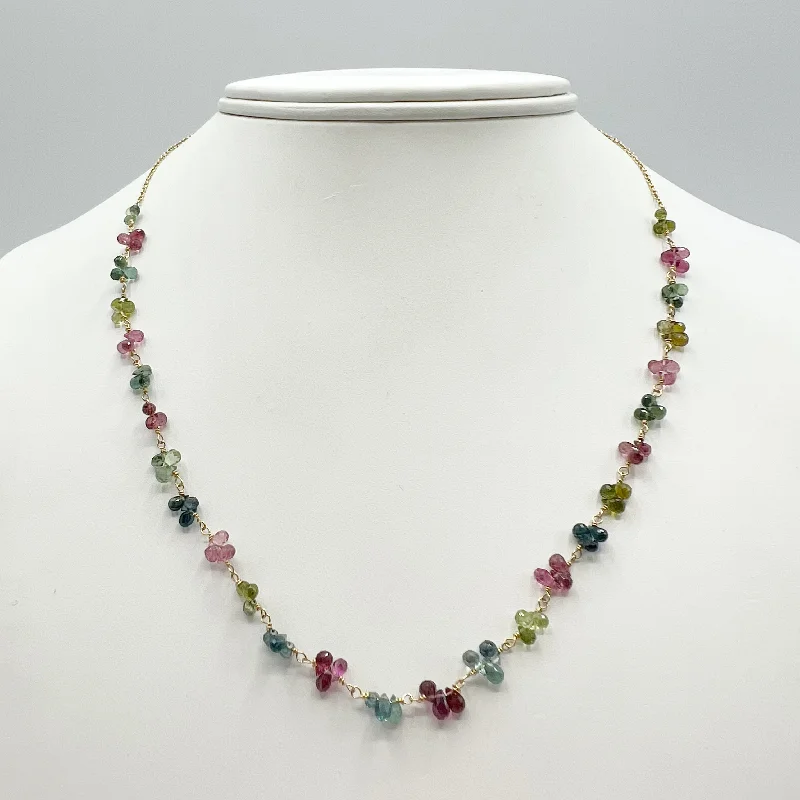 vintage gold necklaces for women-Tourmaline Flowers on Golden Wires