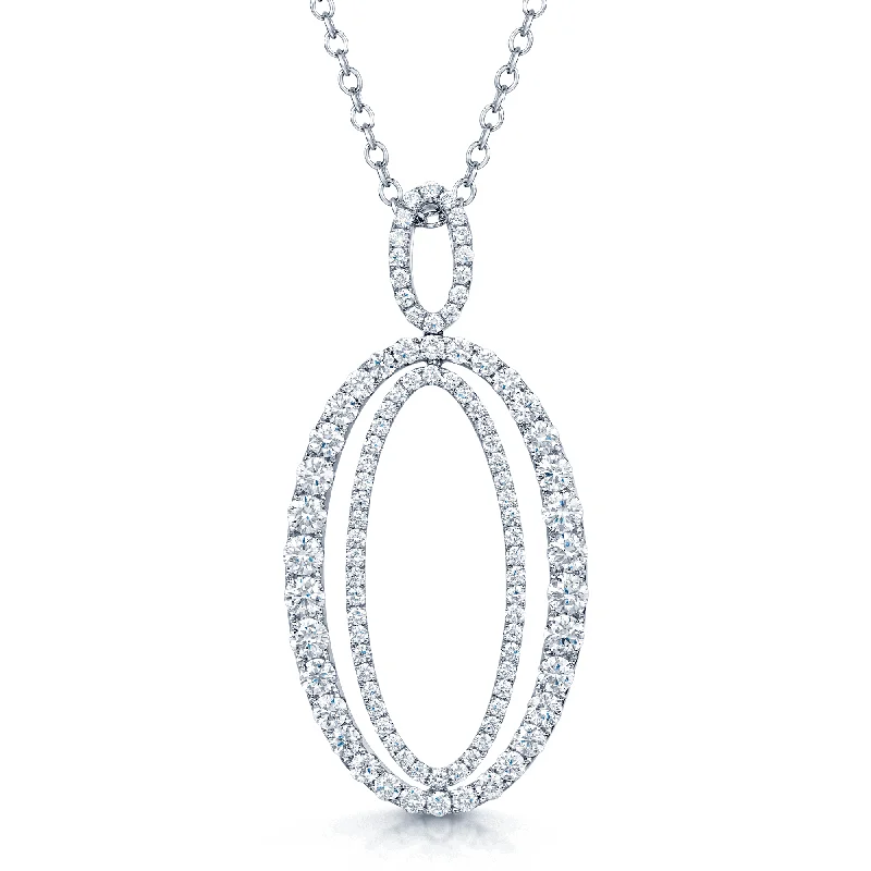 short chain necklaces for women-18ct White Gold Round Brilliant Cut Diamond Double Oval Frame Pendant