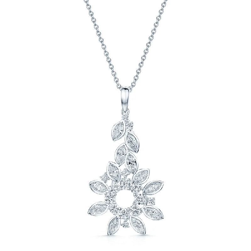 boho necklaces for women-18ct White Gold Marquise & Round Diamond Open Spray Cluster Pendant