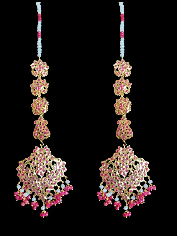 dangle earrings for women-DER131 Afreen natural ruby with fresh water pearl earrings (SHIPS IN 4 WEEKS )