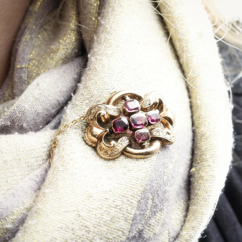 custom brooches for women-A Florid Mid Victorian Almandine Garnet Brooch