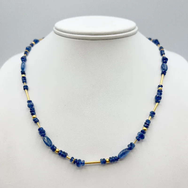 pendant necklaces for women-Twilight Blue Kyanite and Gold Beads