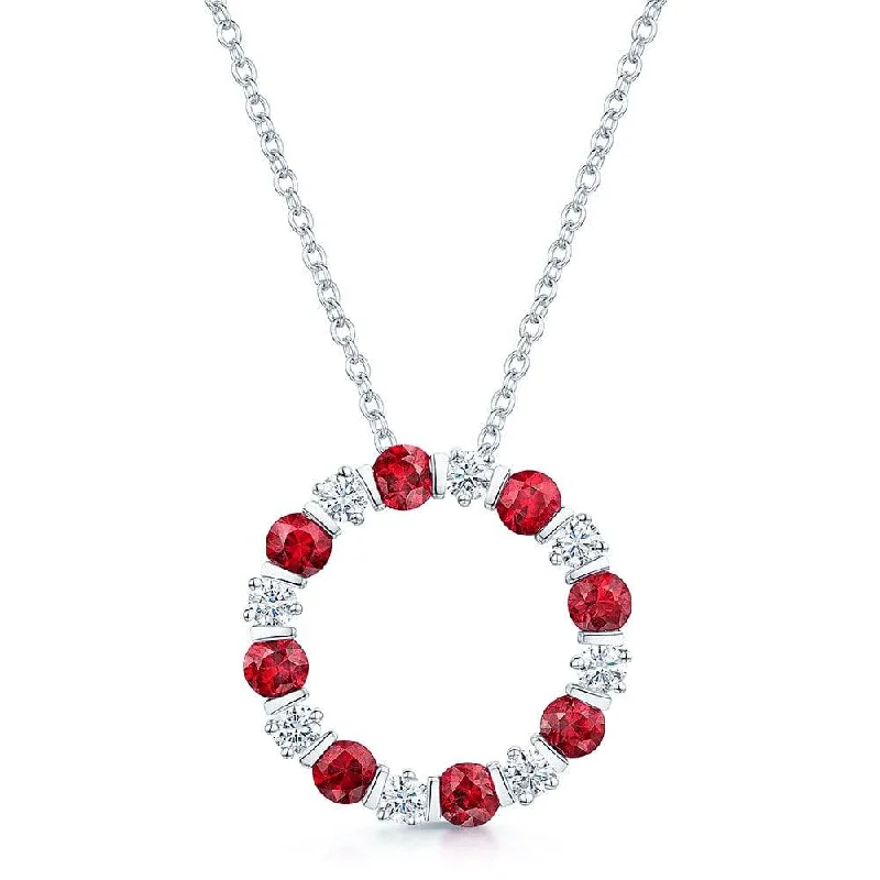 long chain necklaces for women-18ct White Gold Ruby & Diamond Circle Pendant