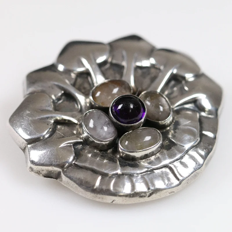 designer brooches for women-Vintage Georg Jensen Jewelry | Rare Amethyst Rose Quartz Brooch 64