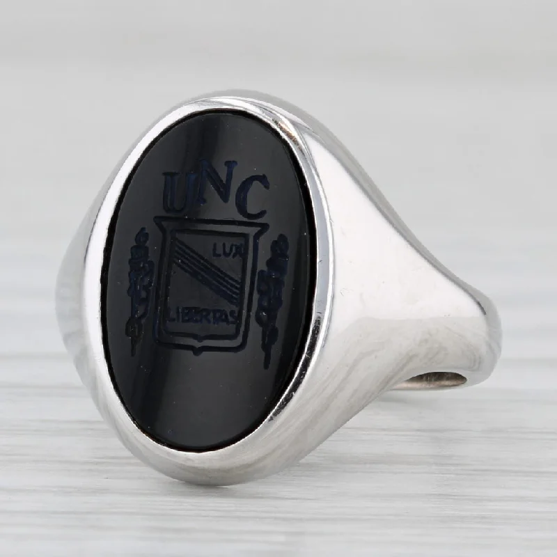 multi-stone engagement rings for women-UNC Onyx School Crest Ring 10k Gold University North Carolina Chapel Hill Sz 5.5