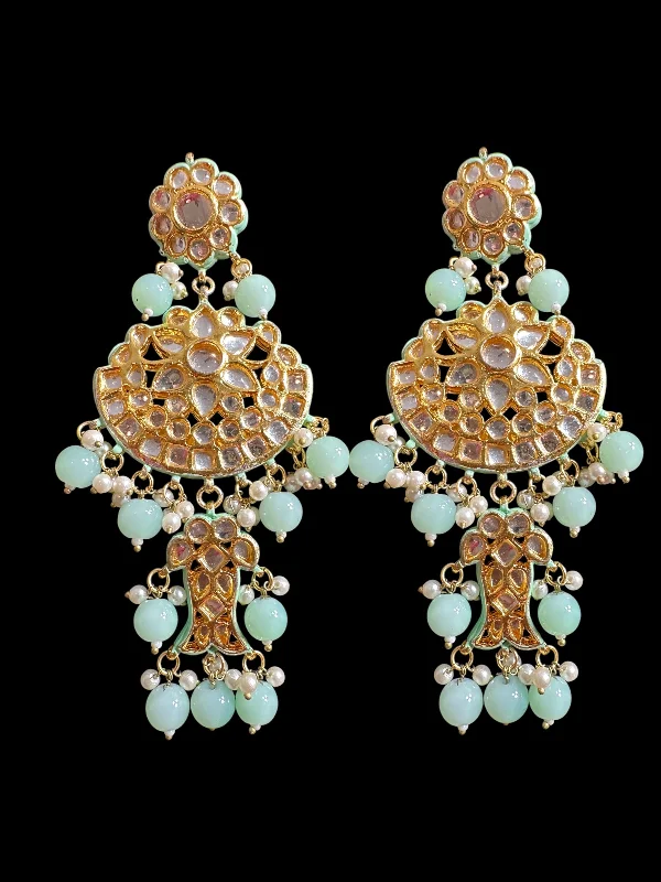 crystal stud earrings for women-Farwah large  Kundan earrings  - Mint   ( READY TO SHIP )