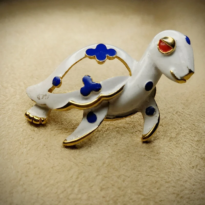 star brooches for women-TrifariTurtle Brooch Vintage White Enamel