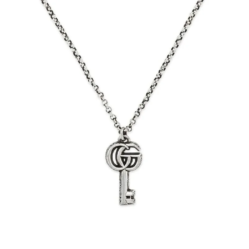 custom heart necklaces for women-GG Marmont Aged Sterling Silver Key Pendant