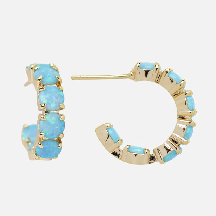 butterfly earrings for women-Oh She Fancy Blue Opal Huggie Hoop Earrings