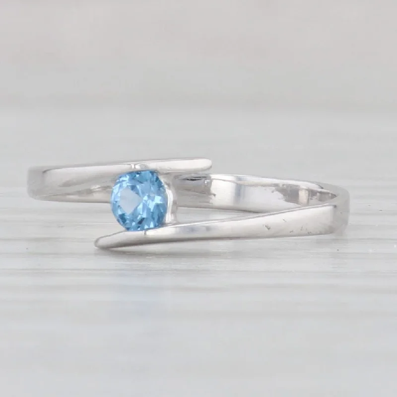 custom engagement rings for women-0.19ct Blue Lab Created Spinel Bypass Ring 14k White Gold Size 6 Round Solitaire