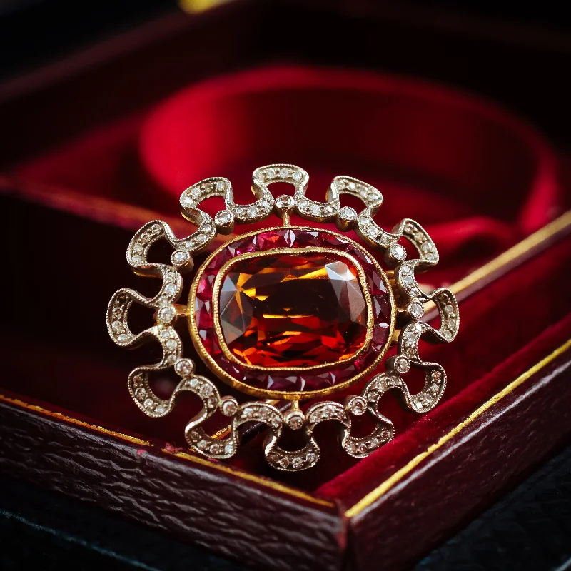 fashion brooches for women-Extraordinary Antique Edwardian Citrine, Ruby and Diamond Brooch