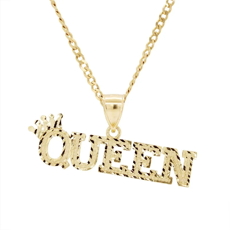 choker necklaces for women-YELLOW GOLD QUEEN CHARM PENDANT