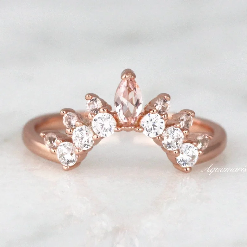 stacking rings set for women-Tiara Curved Morganite Band- 14k Rose Gold Vermeil