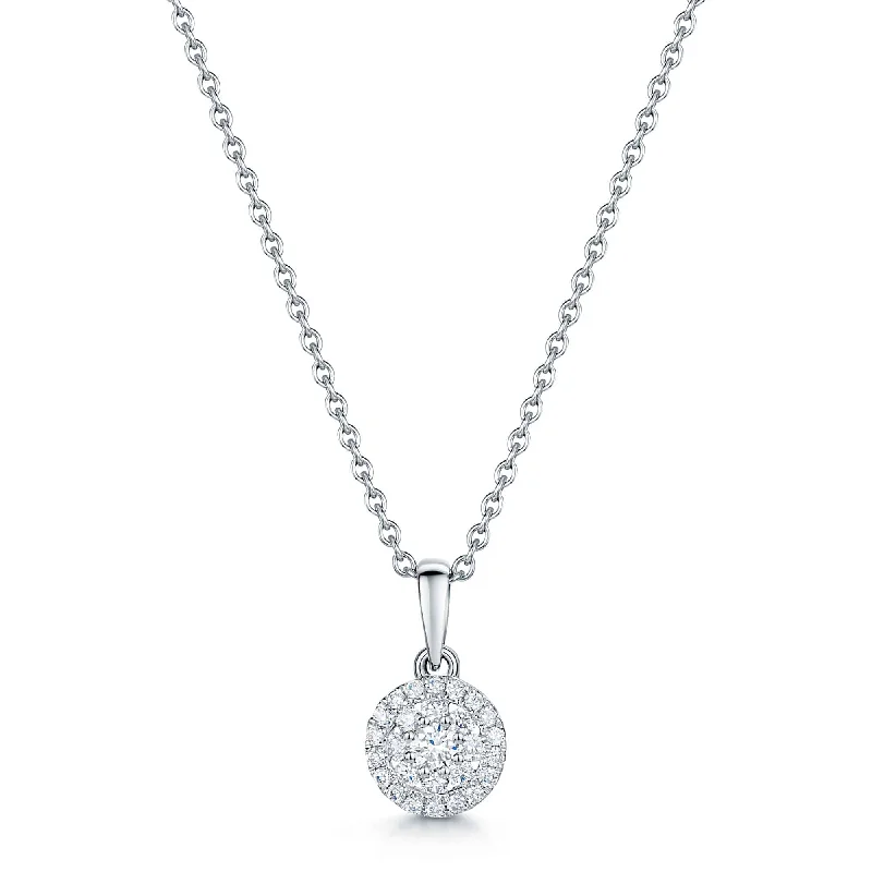 double chain necklaces for women-18ct White Gold Round Brilliant Diamond Double Halo Pendant